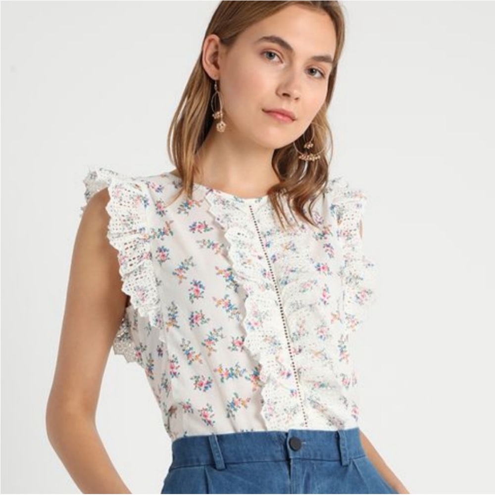 GAP Floral Lace Blouse - White and Pink
